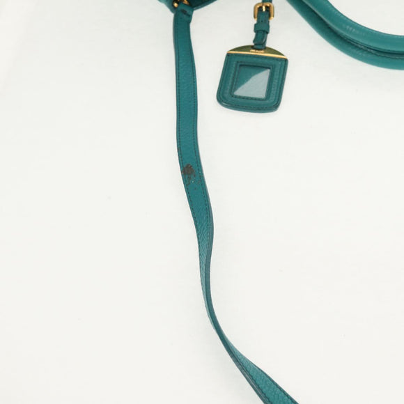 PRADA Hand Bag Leather 2way Gold Emerald Green Auth 149365