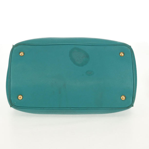 PRADA Hand Bag Leather 2way Gold Emerald Green Auth 149365