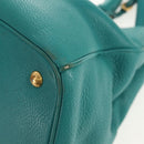 PRADA Hand Bag Leather 2way Gold Emerald Green Auth 149365-21