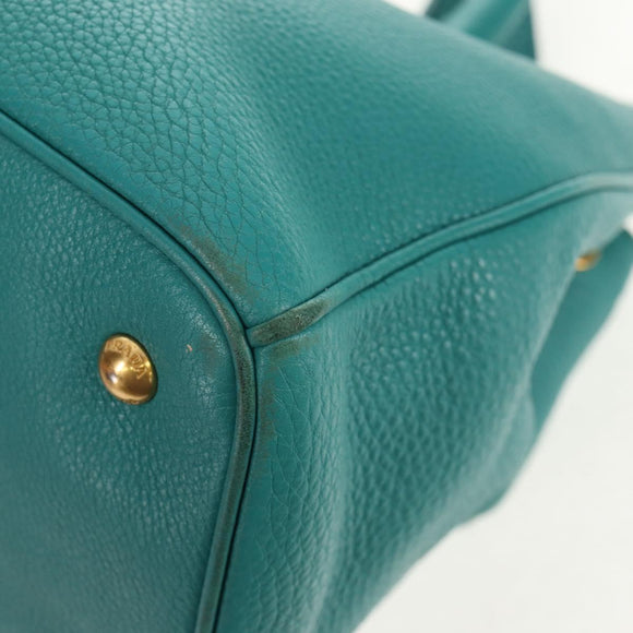 PRADA Hand Bag Leather 2way Gold Emerald Green Auth 149365
