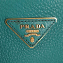 PRADA Hand Bag Leather 2way Gold Emerald Green Auth 149365-24