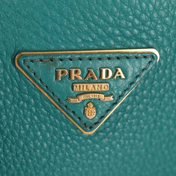 PRADA Hand Bag Leather 2way Gold Emerald Green Auth 149365