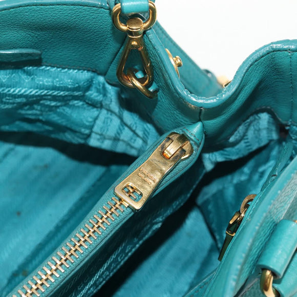 PRADA Hand Bag Leather 2way Gold Emerald Green Auth 149365