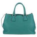 PRADA Hand Bag Leather 2way Gold Emerald Green Auth 149365-2
