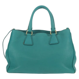 PRADA Hand Bag Leather 2way Gold Emerald Green Auth 149365 - 0