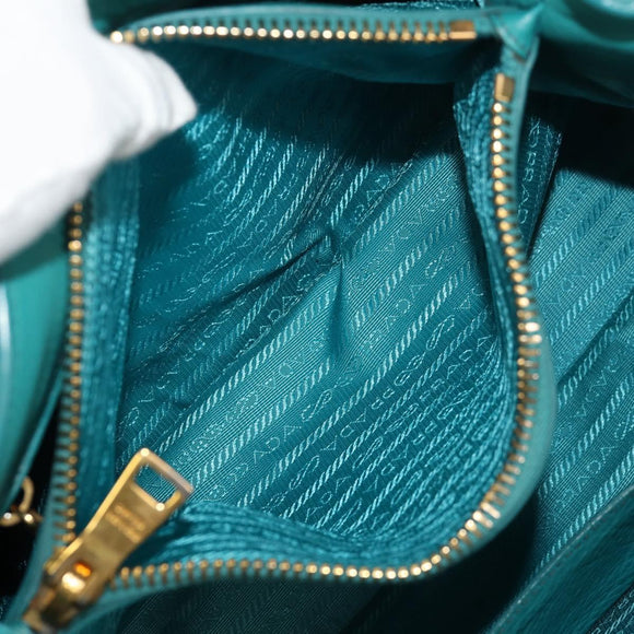 PRADA Hand Bag Leather 2way Gold Emerald Green Auth 149365