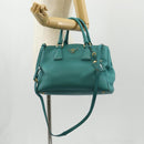 PRADA Hand Bag Leather 2way Gold Emerald Green Auth 149365-35