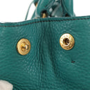 PRADA Hand Bag Leather 2way Gold Emerald Green Auth 149365-4