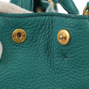 PRADA Hand Bag Leather 2way Gold Emerald Green Auth 149365-6