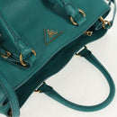 PRADA Hand Bag Leather 2way Gold Emerald Green Auth 149365-14