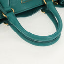 PRADA Hand Bag Leather 2way Gold Emerald Green Auth 149365-15