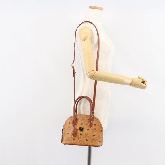 MCM Logogram Vicetos Hand Bag PVC Leather 2way Brown Gold Auth 149366