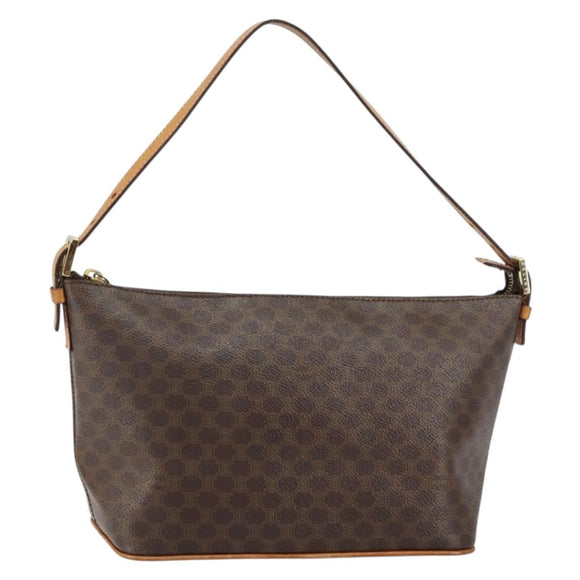 CELINE Macadam Canvas Shoulder Bag PVC Leather Brown Gold Auth 149367