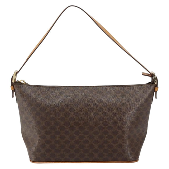 CELINE Macadam Canvas Shoulder Bag PVC Leather Brown Gold Auth 149367