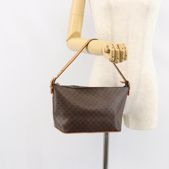 CELINE Macadam Canvas Shoulder Bag PVC Leather Brown Gold Auth 149367