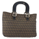 FENDI Zucchino Canvas Hand Bag Navy Silver Auth 149376-1