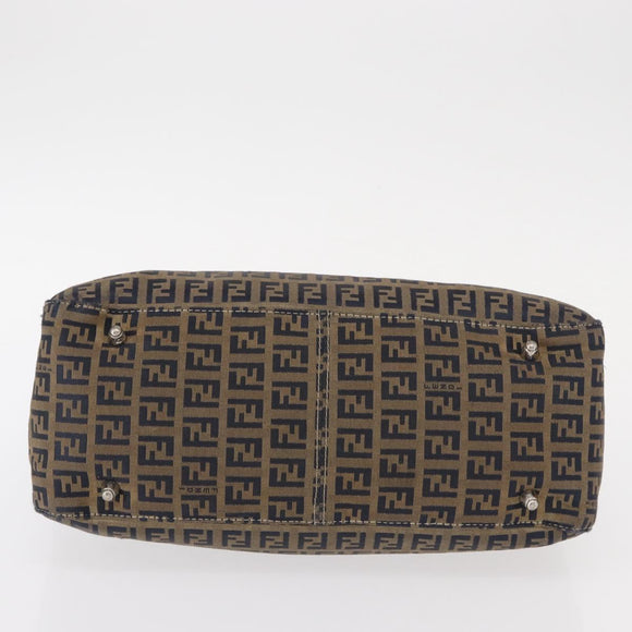 FENDI Zucchino Canvas Hand Bag Navy Silver Auth 149376