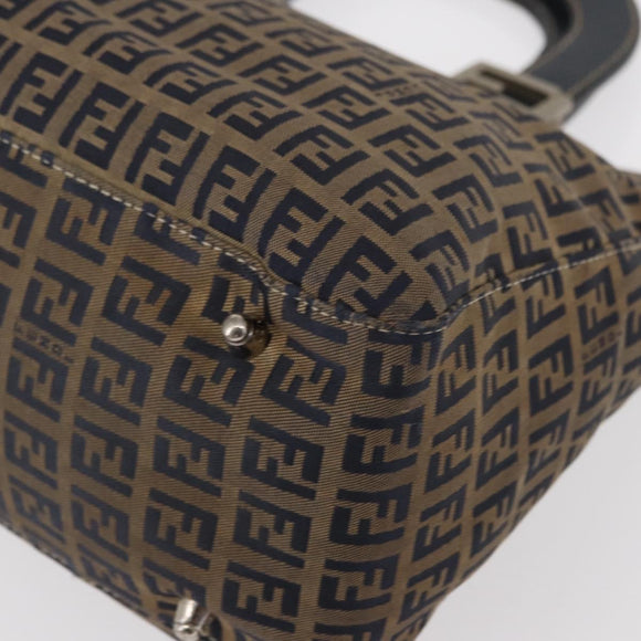 FENDI Zucchino Canvas Hand Bag Navy Silver Auth 149376