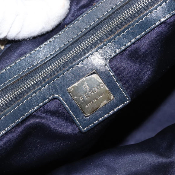 FENDI Zucchino Canvas Hand Bag Navy Silver Auth 149376
