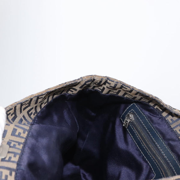 FENDI Zucchino Canvas Hand Bag Navy Silver Auth 149376