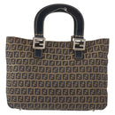 FENDI Zucchino Canvas Hand Bag Navy Silver Auth 149376-13