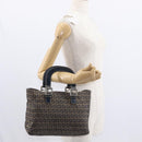 FENDI Zucchino Canvas Hand Bag Navy Silver Auth 149376-23