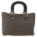 FENDI Zucchino Canvas Hand Bag Navy Silver Auth 149376-2