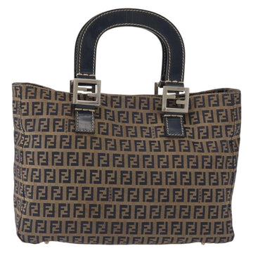 FENDI Zucchino Canvas Hand Bag Navy Silver Auth 149376 - 0
