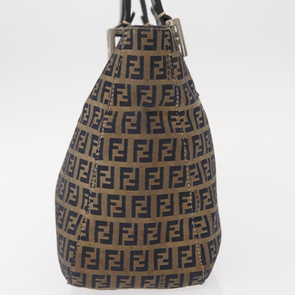 FENDI Zucchino Canvas Hand Bag Navy Silver Auth 149376