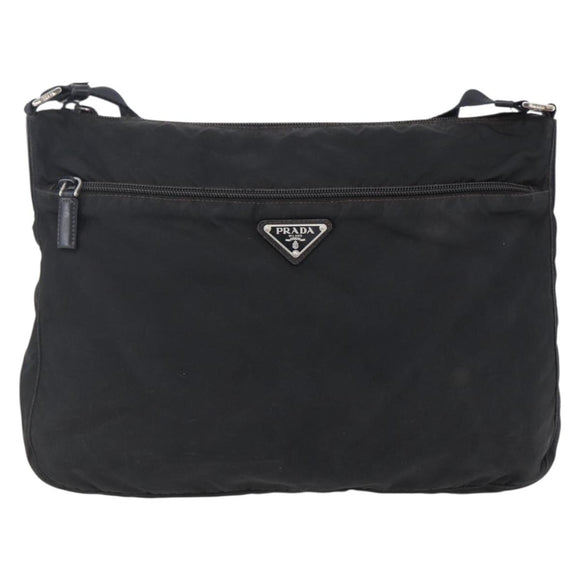 PRADA Shoulder Bag Nylon Black Silver Auth 149378