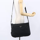 PRADA Shoulder Bag Nylon Black Silver Auth 149378-24