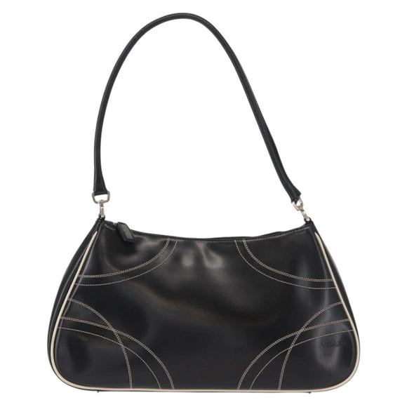 PRADA Shoulder Bag Leather Black Silver Auth 149386