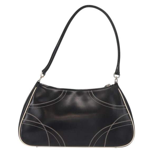 PRADA Shoulder Bag Leather Black Silver Auth 149386