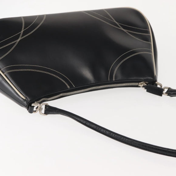 PRADA Shoulder Bag Leather Black Silver Auth 149386