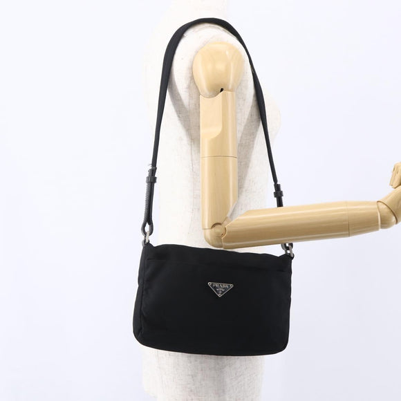 PRADA Shoulder Bag Nylon Black Silver Auth 149391