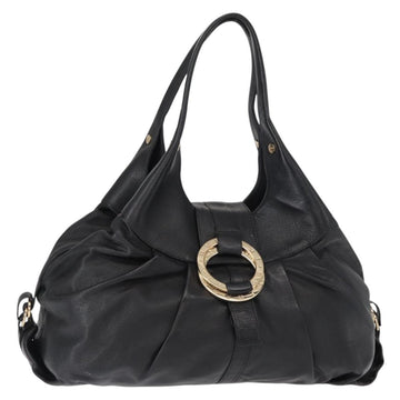 BVLGARI Chandra Hand Bag Leather Black Gold Auth 149392