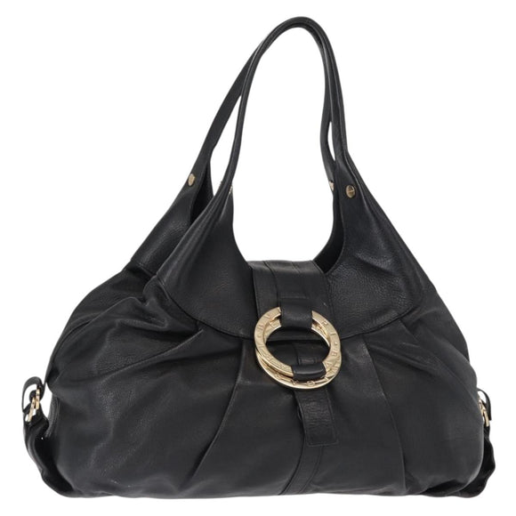 BVLGARI Chandra Hand Bag Leather Black Gold Auth 149392