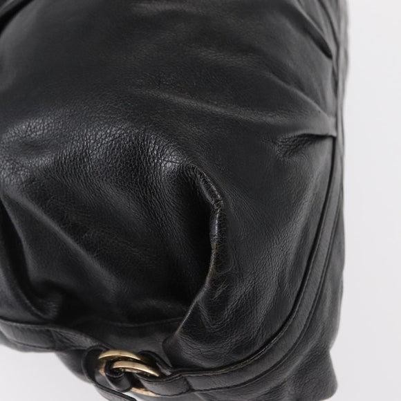 BVLGARI Chandra Hand Bag Leather Black Gold Auth 149392