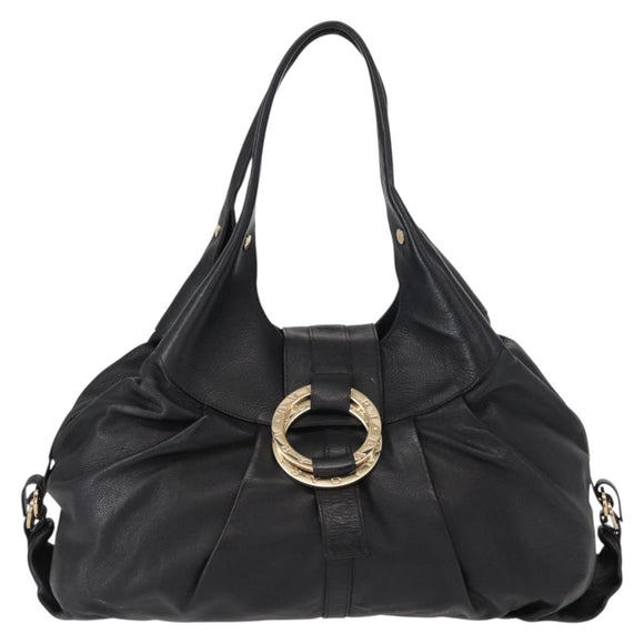 BVLGARI Chandra Hand Bag Leather Black Gold Auth 149392