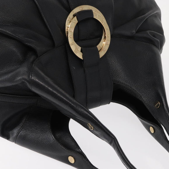 BVLGARI Chandra Hand Bag Leather Black Gold Auth 149392