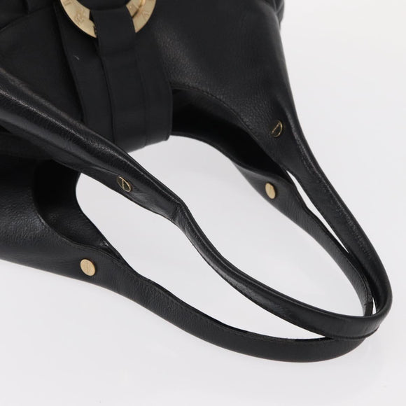 BVLGARI Chandra Hand Bag Leather Black Gold Auth 149392