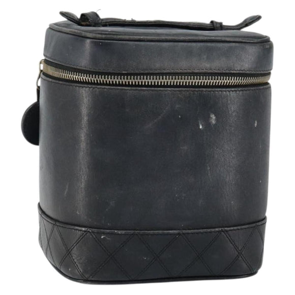 CHANEL Bicolore Vanity Bag Lamb Skin Black Gold CC Auth 149400