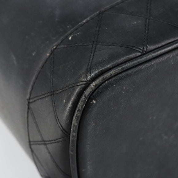 CHANEL Bicolore Vanity Bag Lamb Skin Black Gold CC Auth 149400