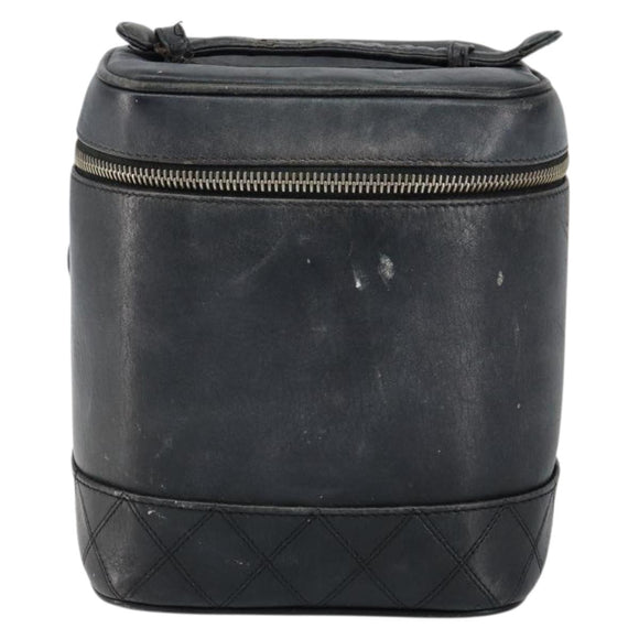 CHANEL Bicolore Vanity Bag Lamb Skin Black Gold CC Auth 149400