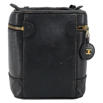 CHANEL Bicolore Vanity Bag Lamb Skin Black Gold CC Auth 149400 - 0