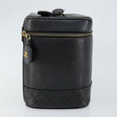 CHANEL Bicolore Vanity Bag Lamb Skin Black Gold CC Auth 149400-4