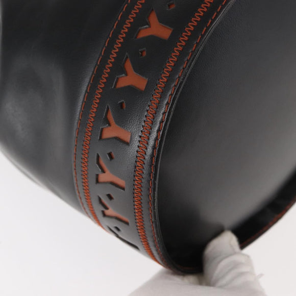 SAINT LAURENT Y Motif Shoulder Bag Leather Black Gold Auth 149413