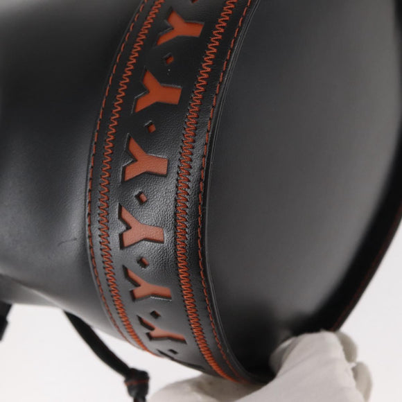 SAINT LAURENT Y Motif Shoulder Bag Leather Black Gold Auth 149413