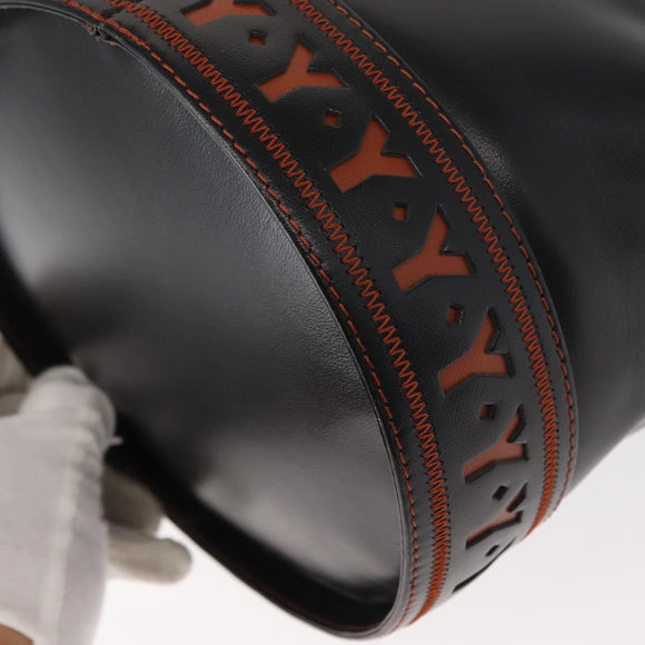 SAINT LAURENT Y Motif Shoulder Bag Leather Black Gold Auth 149413