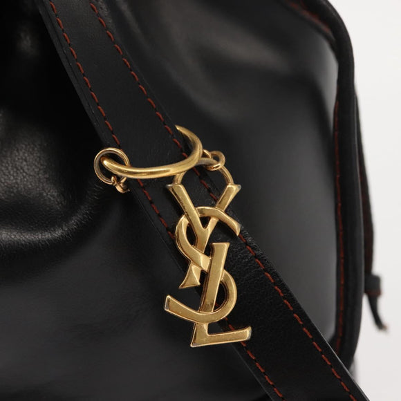 SAINT LAURENT Y Motif Shoulder Bag Leather Black Gold Auth 149413